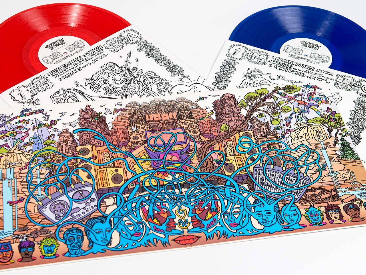 Gatefold double abum with red and blue vinyl records